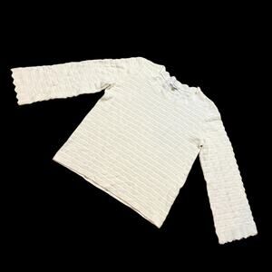 Chico’s Women’s Knit Sweater Pointelle Scalloped Hem Flare Sleeve Pullover Small